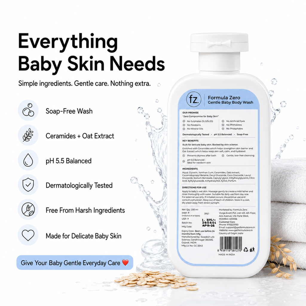 Formula Zero Baby Body Wash back label with ingredients and directions