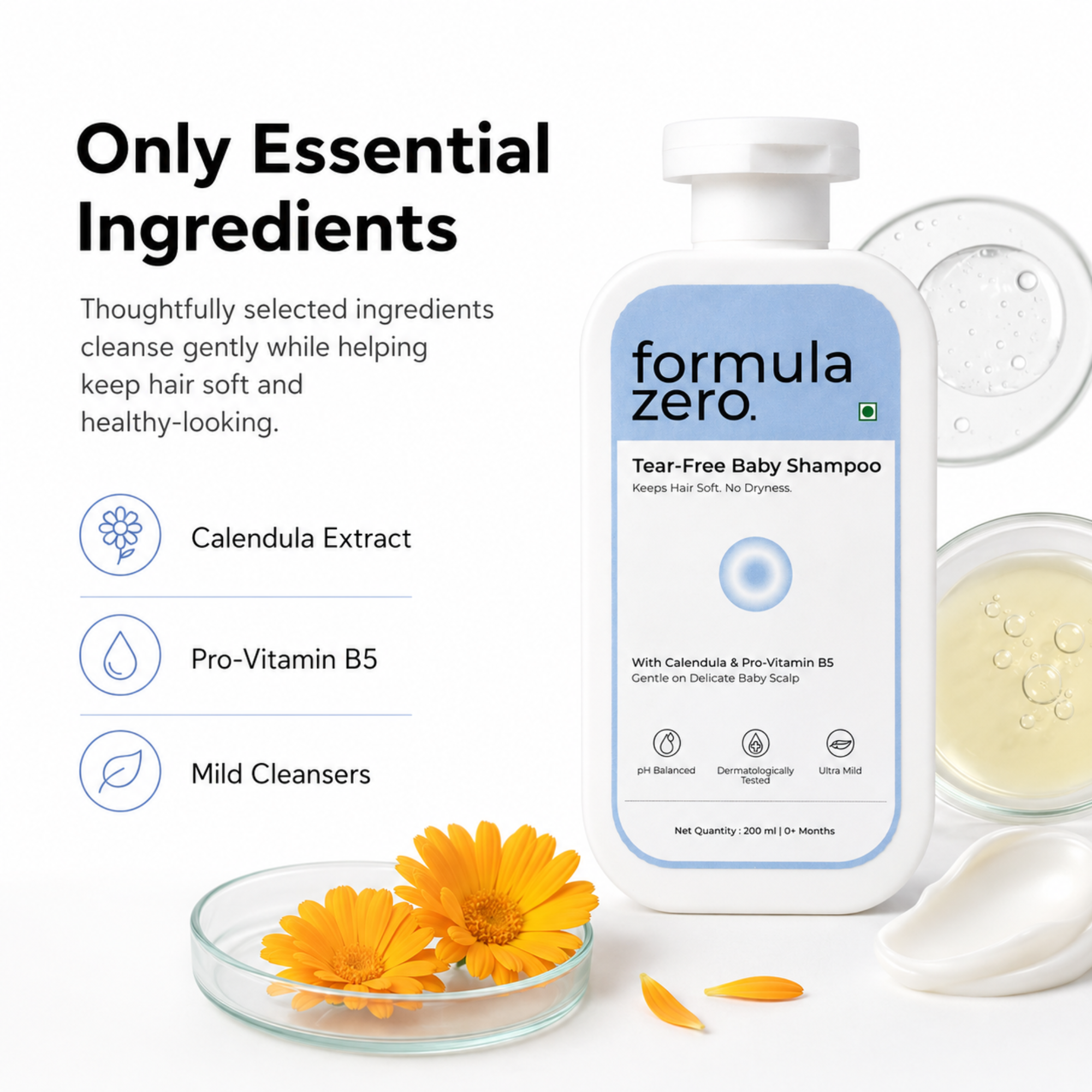 Ceramides and nourishing ingredients in Formula Zero Baby Shampoo