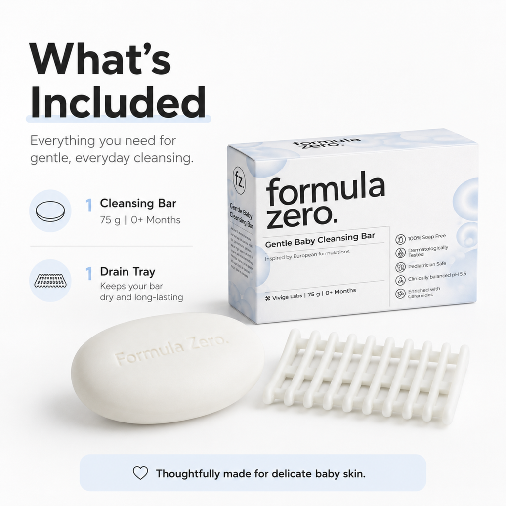 Formula Zero Baby Cleansing Bar with key product highlights