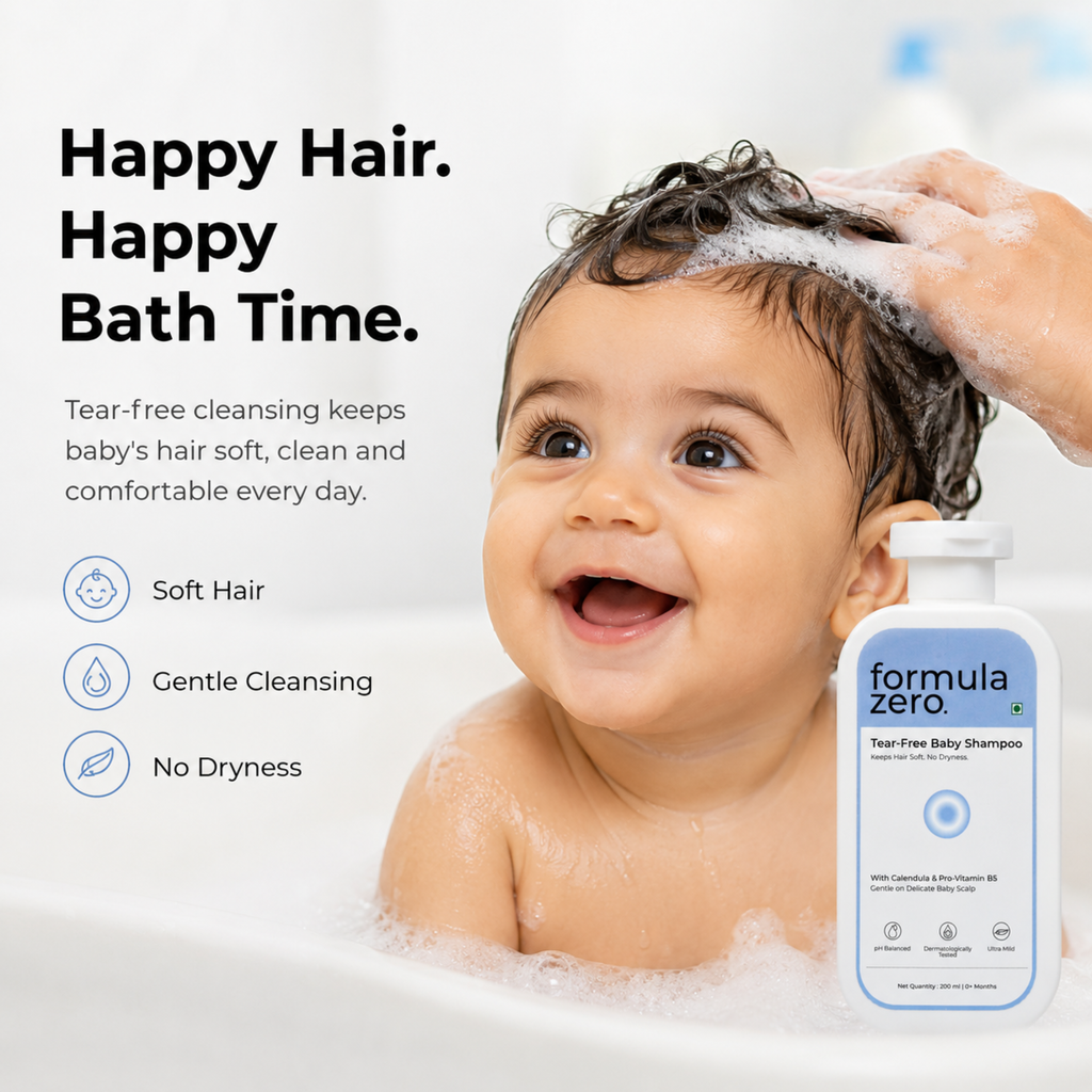 Baby enjoying hair wash with Formula Zero Baby Shampoo