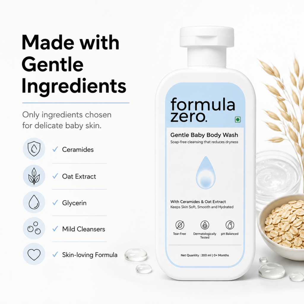 Ceramides, Vitamin E and hyaluronic acid in baby body wash