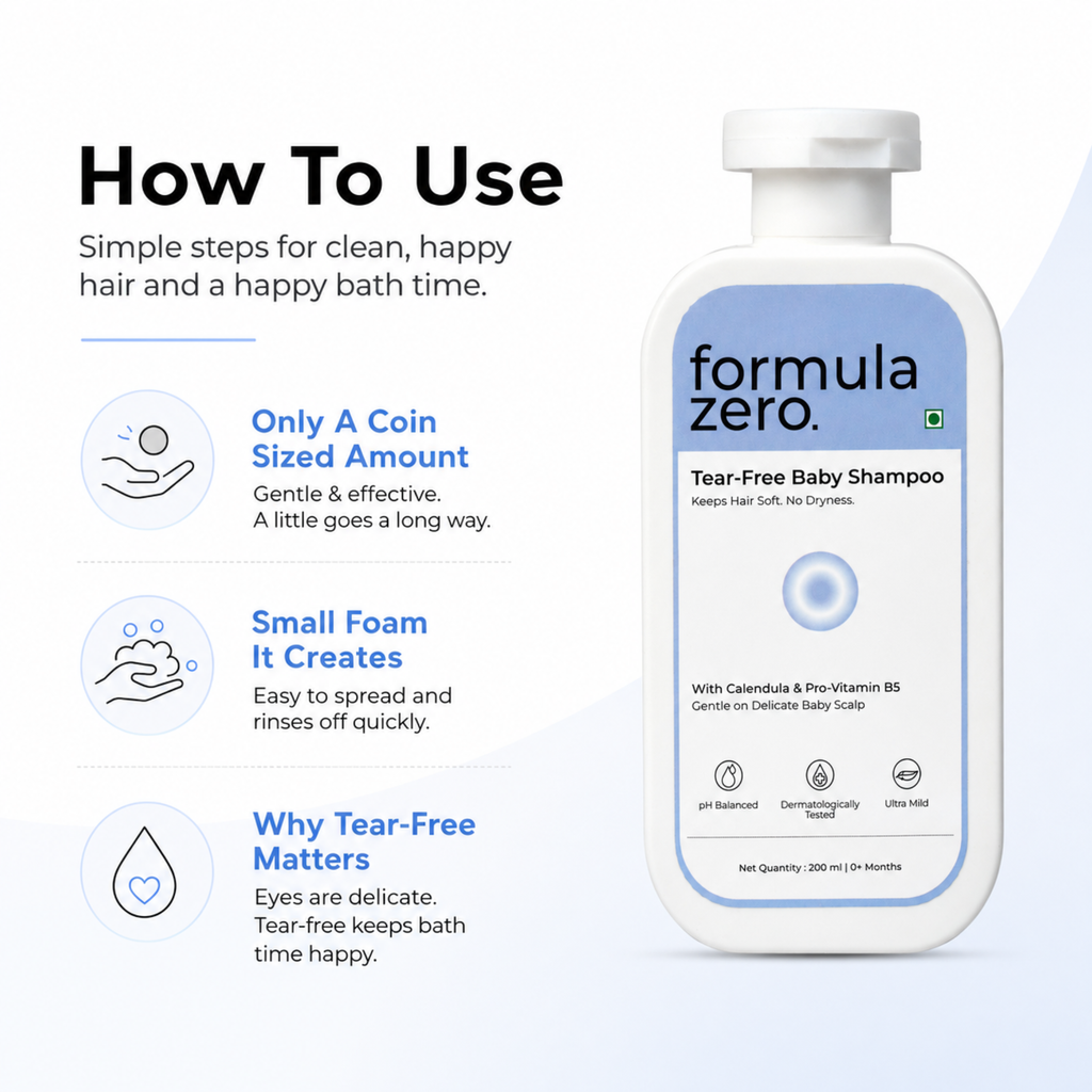 Steps to use Formula Zero Baby Shampoo