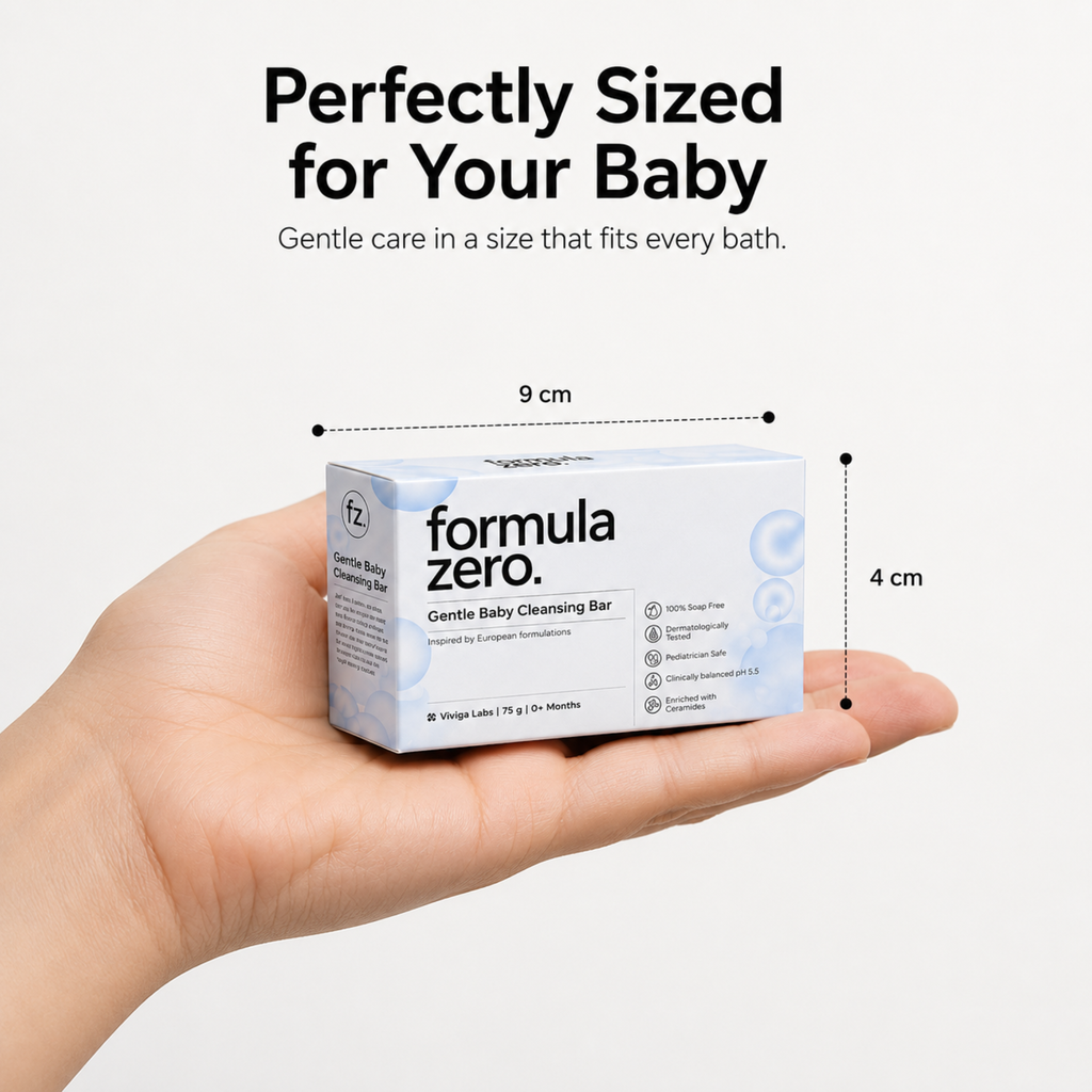 Formula Zero Baby Cleansing Bar shown with size comparison